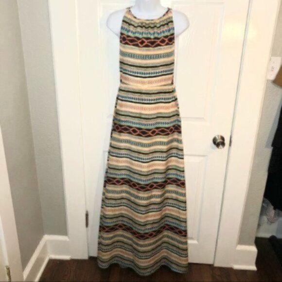 MM Couture Tribal Backless Cutout Maxi Dress Yellow XS - Picture 5 of 11